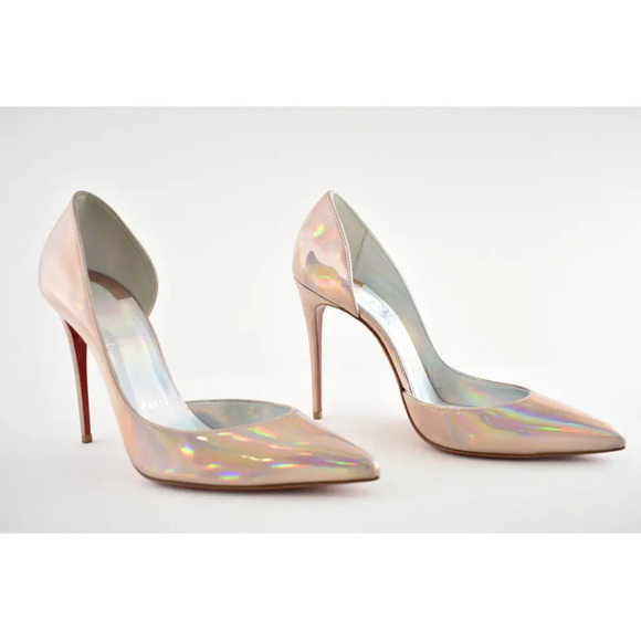 Christian Louboutin Iriza 100 Patent Psychic Wood Rose Iridescent Heel Pump 37 - Picture 3 of 10